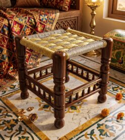 Stylish wooden seating stool for Pakistani home