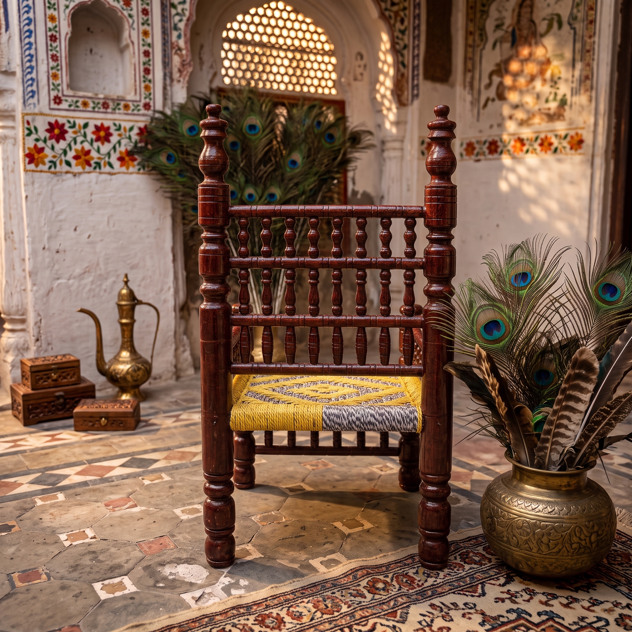 Dark brown Punjabi wooden chair traditional furniture design