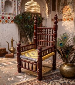 Traditional Punjabi Pidha Kursi handcrafted dark brown wooden chair