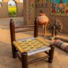 Punjabi wooden stool with low back traditional design